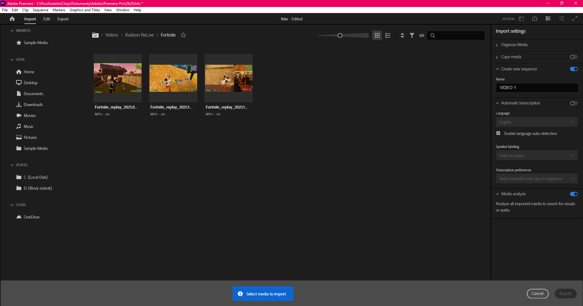Import a príprava materiálu